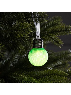 Ёлочный шар «Зимний узор зелёный», d=5 см, 1 LED, от батареек AG13x3, свечение тёплое белое