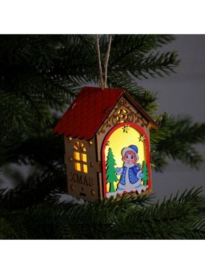 Ёлочная игрушка «Домик со Снегурочкой», 11x8.5x7.5 см, 1 LED, от батареек, свечение тёплое белое