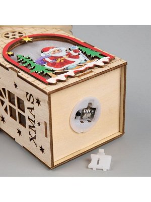 Ёлочная игрушка «Домик с Дедом Морозом», 14.5x11x8.5 см, 1 LED, от батареек, свечение тёплое белое