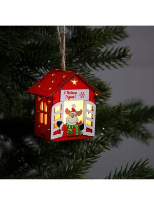 Ёлочная игрушка «Дом с оленем», 8.7x4.6 см, 1 LED, от батареек, свечение тёплое белое