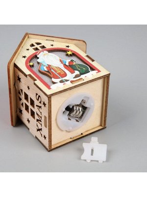 Ёлочная игрушка «Домик с Дедом Морозом», 8x7x6 см, 1 LED, от батареек, свечение тёплое белое