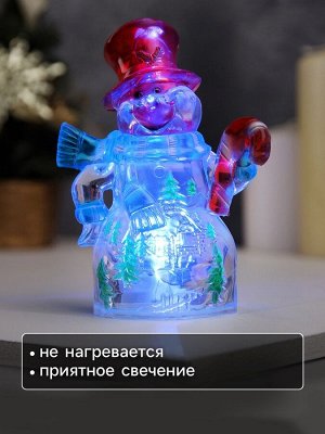Ёлочная игрушка «Снеговик», 12 см, от батареек LR1133x3, свечение мульти (RGB)