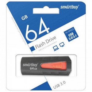 Флэш-диск 64 GB SMARTBUY Iron USB 3.0, черный/красный, SB64GBIR-B3