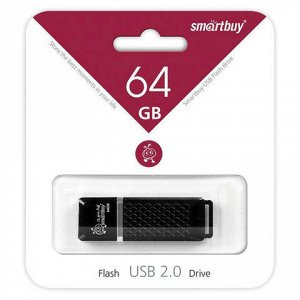 Флэш-диск 64GB SMARTBUY Quartz USB 2.0, черный, SB64GBQZ-K