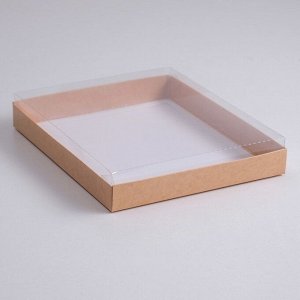 Коробка картонная с прозрачной крышкой, крафт, 26 х 21 х 3 см