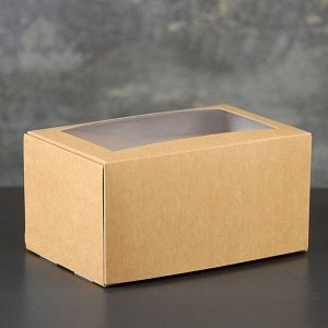 Коробка-моноблок картонная под 2 капкейка, с окном, крафт, 16 х 10 х 8 см