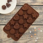 Форма для льда и шоколада &quot;Звезды, ракушки, сердца&quot;, 15 ячеек, цвет шоколадный
