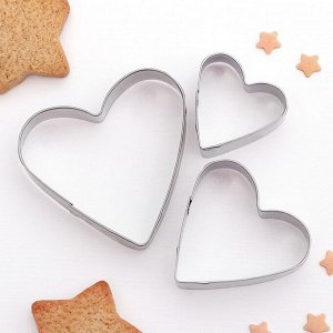 Набор форм для вырезания печенья «Сердечко», 3 шт, 6?6?1,8 см, цвет серебряный