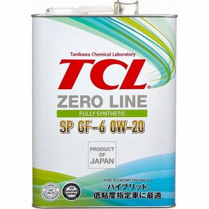Масло моторное TCL Zero Line 0w20, синтетическое, API SP, ILSAC GF-6A, для бензинового двигателя, 4л, арт. Z0040020SP