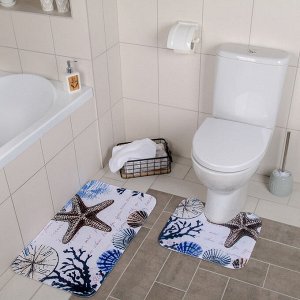Набор ковриков для ванны и туалета Доляна «На дне», 2 шт: 40x45, 45x75 см