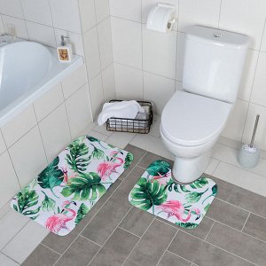 Набор ковриков для ванны и туалета Доляна «Фламинго», 2 шт: 40x43, 43x73 см