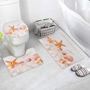 Набор ковриков для ванны и туалета Доляна «Ракушки», 3 шт: 38x46, 40x45, 45x75 см