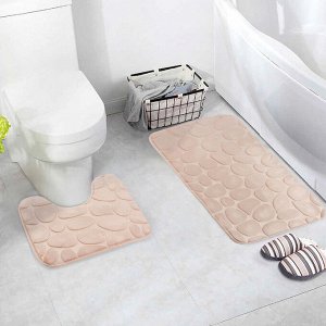 Набор ковриков для ванны и туалета «Камни», объёмные, 2 шт: 40?50, 50?80 см, цвет бежевый