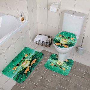 Набор ковриков для ванны и туалета Доляна «Лягушонок», 3 шт: 37x42, 40x45, 45x75 см