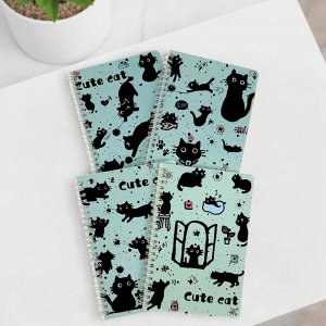 Набор тетрадей на кольцах "Cute cat" черно-голубой, в ассорт-те 4шт