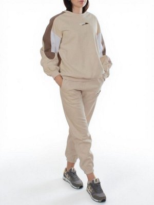 3160/3161 BEIGE/BROWN Костюм спортивный женский (95% хлопок, 5% эластан)