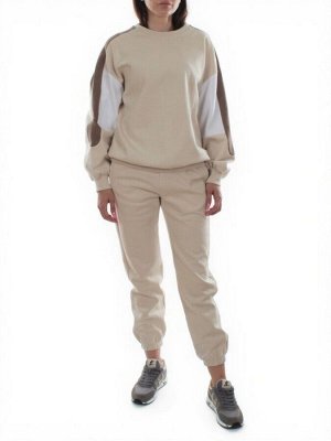 3160/3161 BEIGE/BROWN Костюм спортивный женский (95% хлопок, 5% эластан)