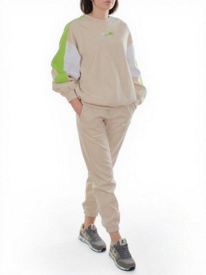 3160/3161 BEIGE/LT. GREEN Костюм спортивный женский (95% хлопок, 5% эластан)