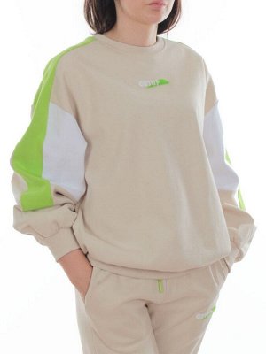 3160/3161 BEIGE/LT. GREEN Костюм спортивный женский (95% хлопок, 5% эластан)