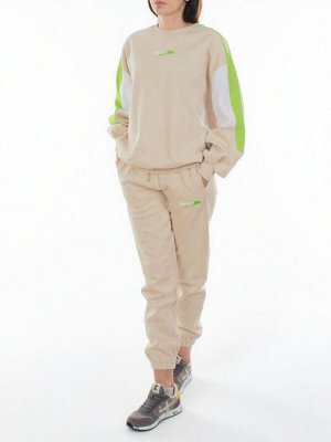 3160/3161 BEIGE/LT. GREEN Костюм спортивный женский (95% хлопок, 5% эластан)