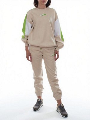 3160/3161 BEIGE/LT. GREEN Костюм спортивный женский (95% хлопок, 5% эластан)