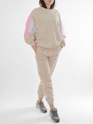 3160/3161 BEIGE/PINK Костюм спортивный женский (95% хлопок, 5% эластан)