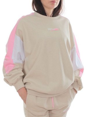 3160/3161 BEIGE/PINK Костюм спортивный женский (95% хлопок, 5% эластан)