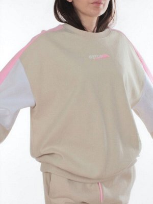 3160/3161 BEIGE/PINK Костюм спортивный женский (95% хлопок, 5% эластан)