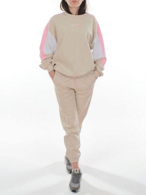 3160/3161 BEIGE/PINK Костюм спортивный женский (95% хлопок, 5% эластан)