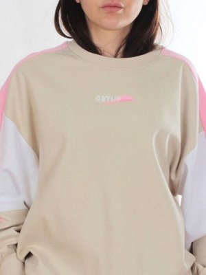 3160/3161 BEIGE/PINK Костюм спортивный женский (95% хлопок, 5% эластан)