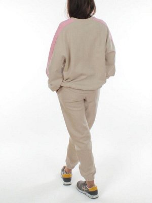 3160/3161 BEIGE/PINK Костюм спортивный женский (95% хлопок, 5% эластан)