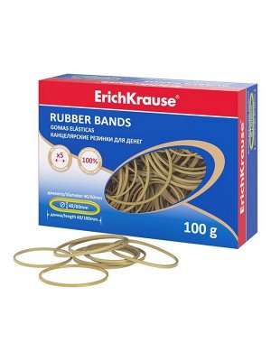 Банковская резинка, 100 г, ErichKrause, диаметр 40/60 мм, длина 60/100 мм, 100% каучук, в коробке-деспенсере, натуральный цвет