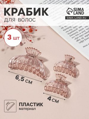 Крабик для волос «Флориана», набор 3 шт., мешочек, 6.5 и 4 см, розовый