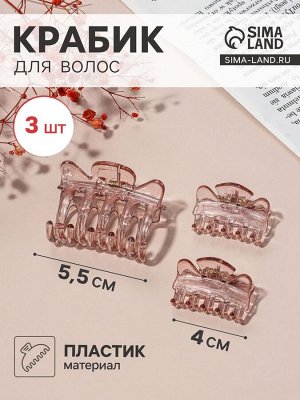Крабик для волос «Флориана», набор 3 шт., крылья, 5.5 и 4 см, розовый