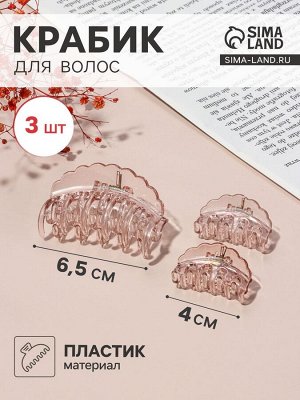 Крабик для волос «Флориана», набор 3 шт., дуга волна, 6.5 и 4 см, розовый