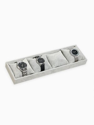 Подставка для часов, браслетов QF, флок, 4 места, 35x10x3 см, серая