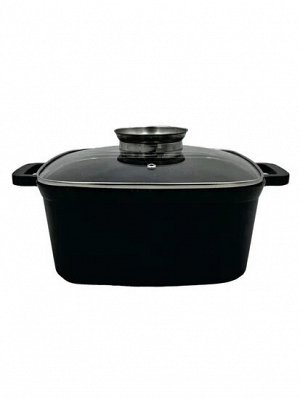 Кастрюля-фритюр 24см из литого алюминия с антипригарным покрытием Black Marble и стеклянной крышкой