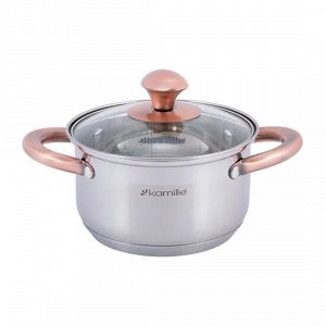 Кастрюля 1,5л из нержавеющей стали с крышкой и полыми медными ручками