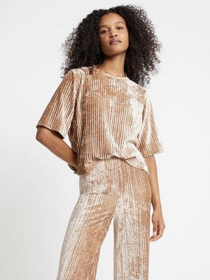 Футболка River Island из кремового бархата с плиссировкой и текстурой