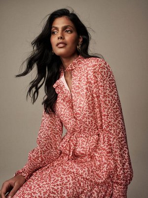 Платье макси из шифона и оборками от Red Rowland Vines - Laura Ashley