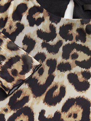 Платье макси с длинными рукавами и заниженной талией из сетки с леопардовым принтом