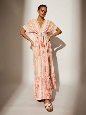 Платье макси с V-образным вырезом из жаккарда South Beach Pink