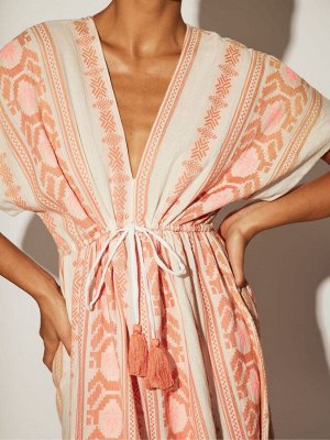 Платье макси с V-образным вырезом из жаккарда South Beach Pink