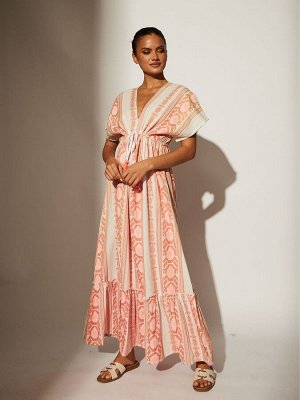 Платье макси с V-образным вырезом из жаккарда South Beach Pink