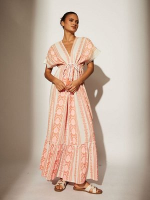 Платье макси с V-образным вырезом из жаккарда South Beach Pink