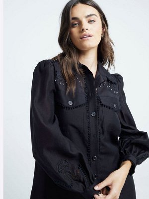 Платье-рубашка мини с заклепками и ажурным узором River Island