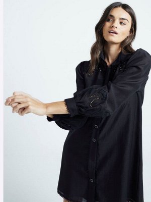 Платье-рубашка мини с заклепками и ажурным узором River Island
