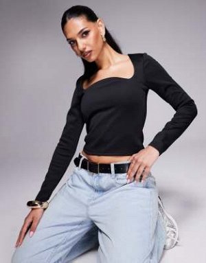 топ Топ ASOS DESIGN Curve с длинными рукавами и изогнутым вырезом черного цвета (ASOS DESIGN Curve – Lang?rmliges Oberteil in Schwarz mit gebogenem Ausschnitt) Топы от ASOS DESIGN * Простой дизайн * И