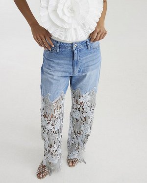 Джинсы Petite Blue с прямыми штанинами и кружевом