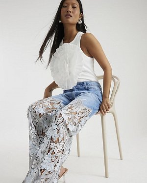 Джинсы Petite Blue с прямыми штанинами и кружевом